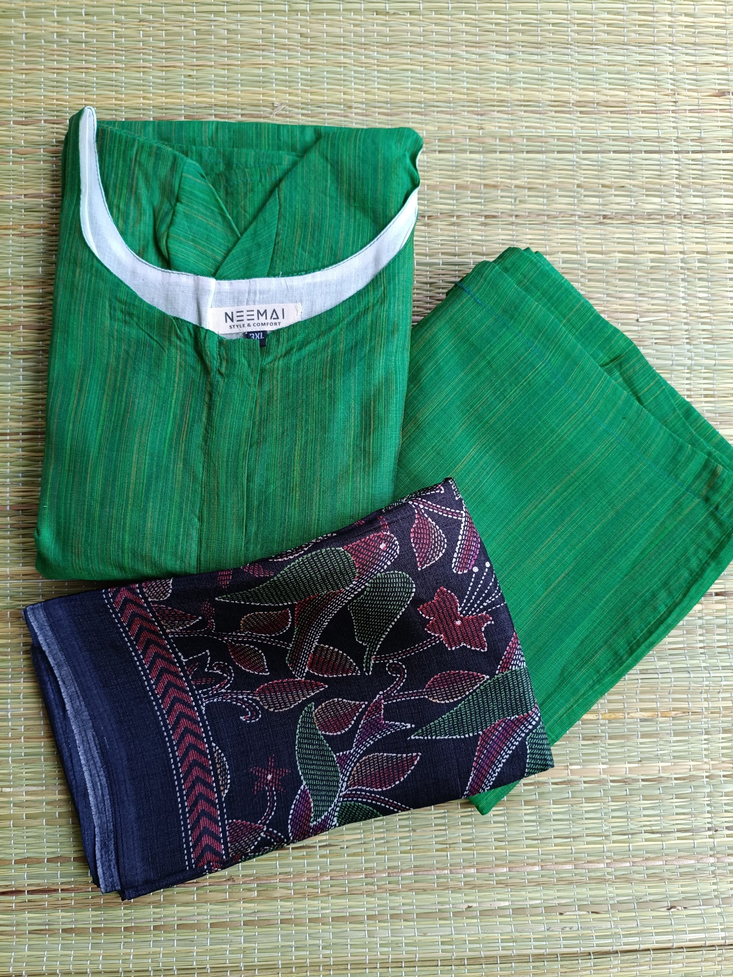 Maternity 3 pc chudidhar set [ Top with center zip, pant and dupatta] - Green