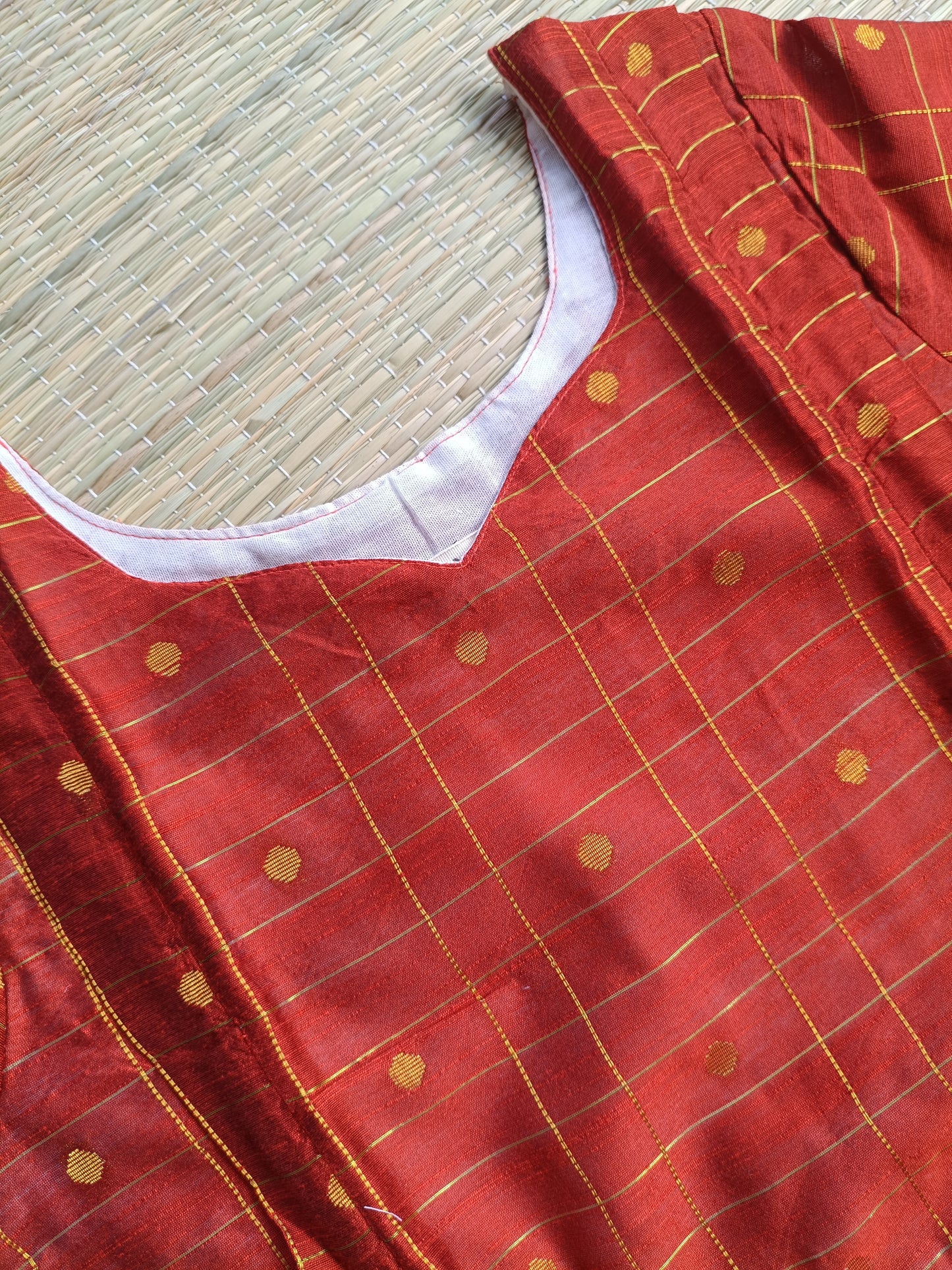 Raw silk - Double side zip  Maternity Maxi/Gown - Festival Collection -  Orange checks