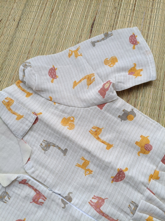 Premium Muslin - Feeding/ Maternity Maxi/Gown - Cotton lining /Center zip -Collar multi color animals