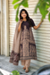 Block printed kalamkari cotton Maternity 3 pc chudidhar set [ Top with center zip, Pant and dupatta - Brown ( A line kurti -No side open)
