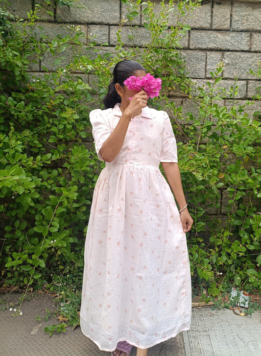 Premium Muslin - Feeding/ Maternity Maxi/Gown - Cotton lining with Center zip -Collar light pink