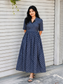 Premium Muslin/Cotton - Feeding/ Maternity Maxi/Gown - Cotton lining /Center zip -Collar  Navy blue and white butta