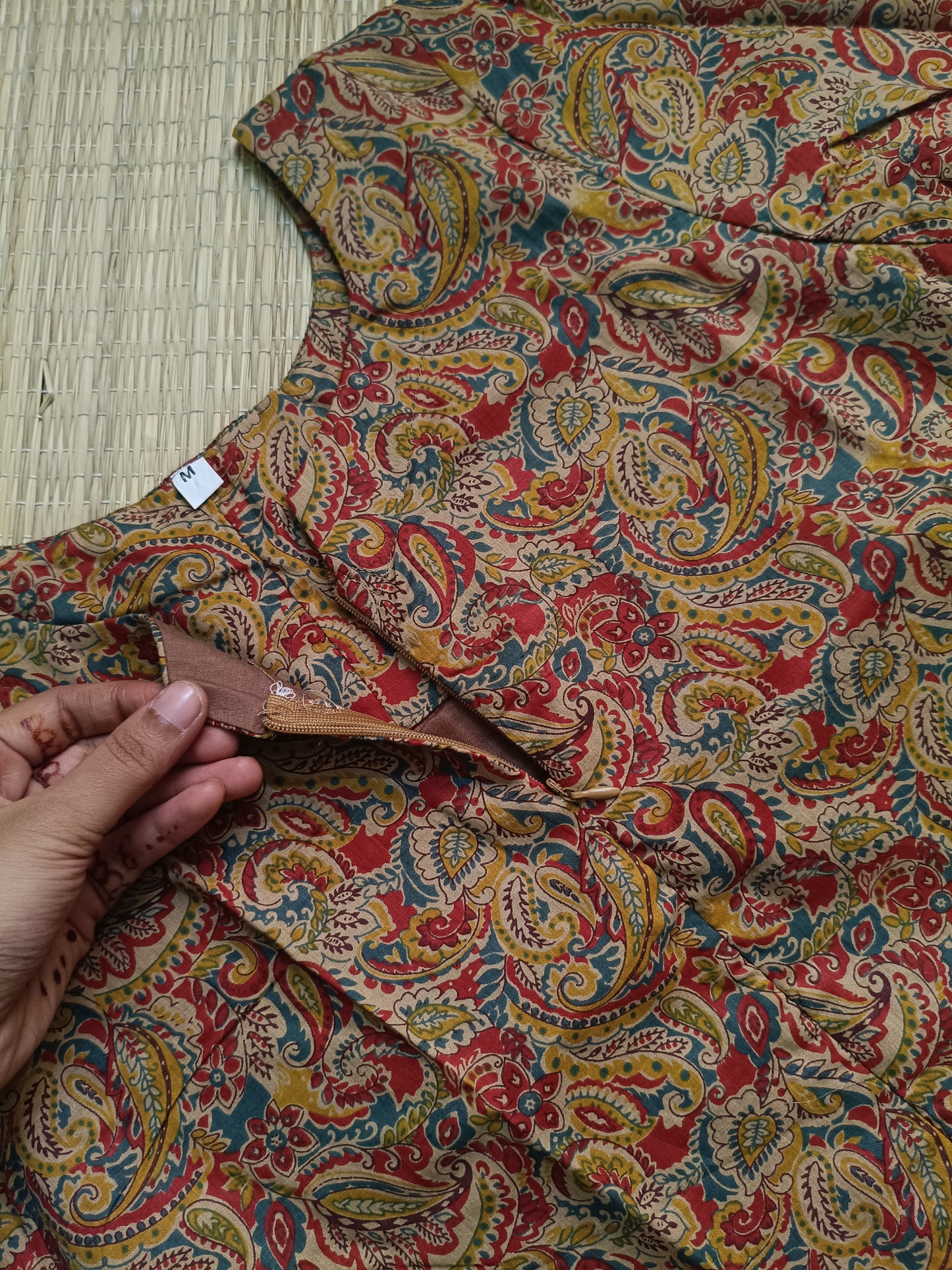 Kalamkari Cotton  A line Maternity Feeding Kurti /Center Zip(Dress length 45 inches)- Red leaf