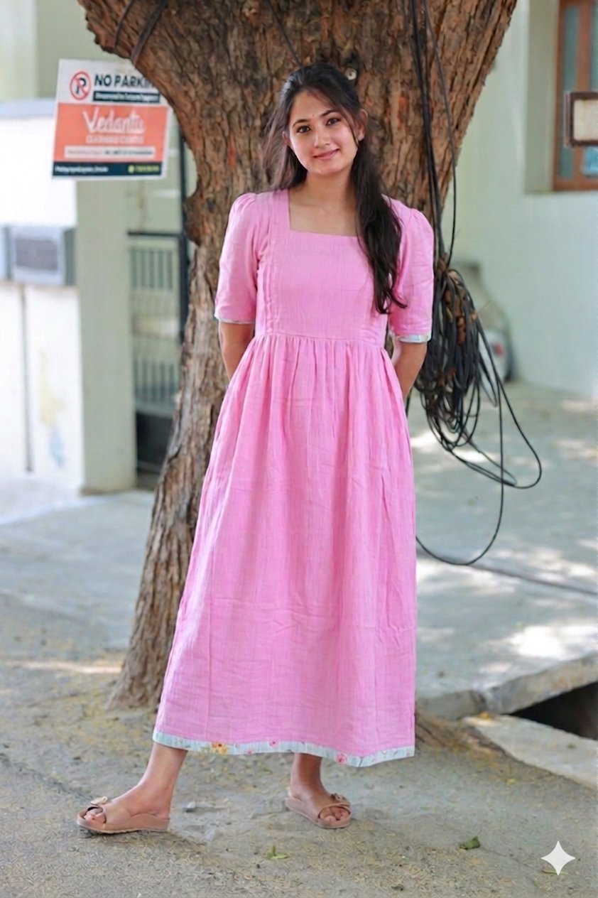 Premium Muslin- Feeding/ Maternity Maxi/Gown - Cotton lining /Double side zip - Light Pink