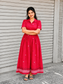 Handloom Jamdani - Maternity / Feeding - Maxi/Gown - Cotton Lining - Center zip- Collar Red, black and white