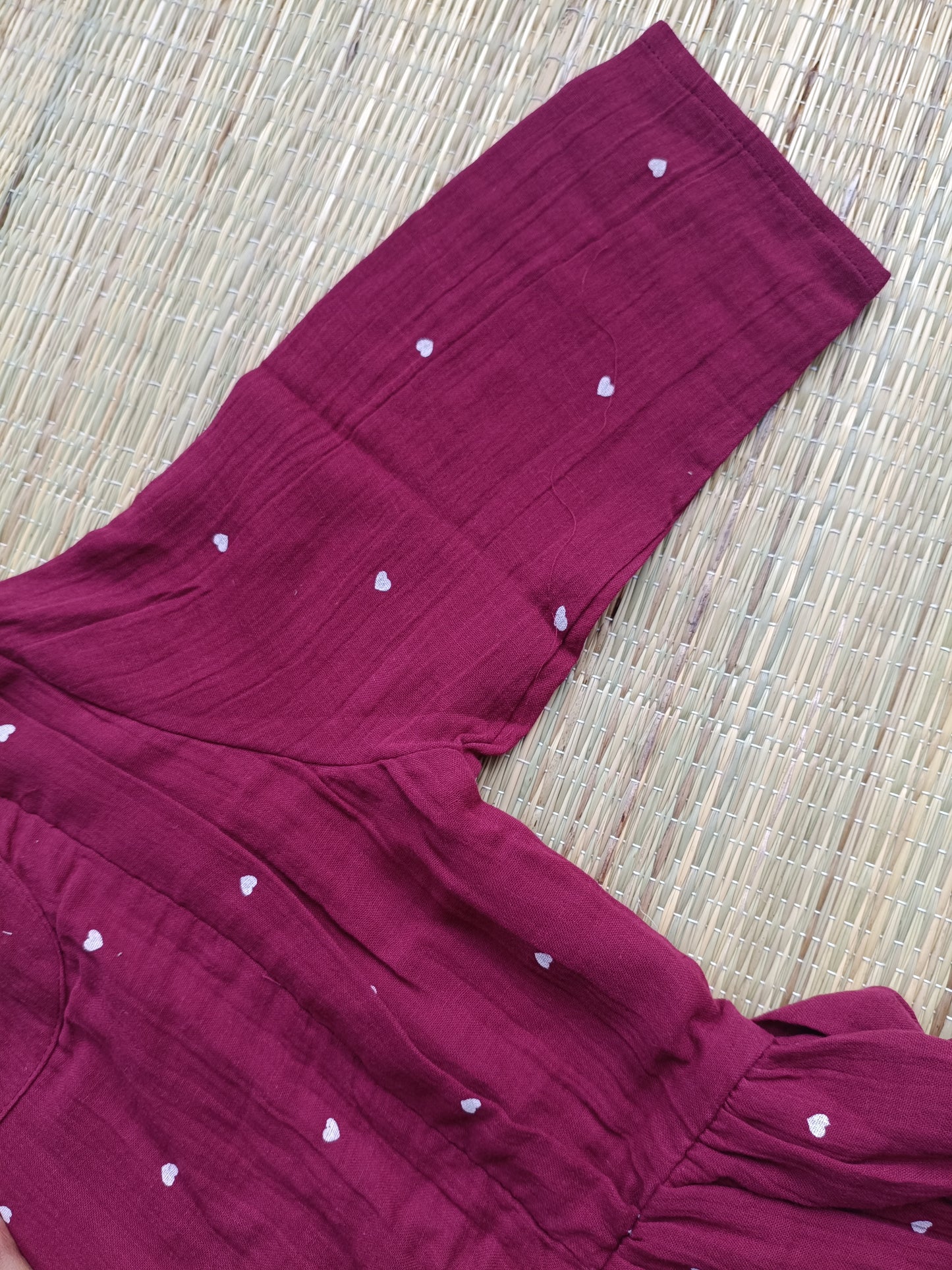 Premium Muslin- Feeding/ Maternity Maxi/Gown - Cotton lining /Double side zip - Maroon with white heart