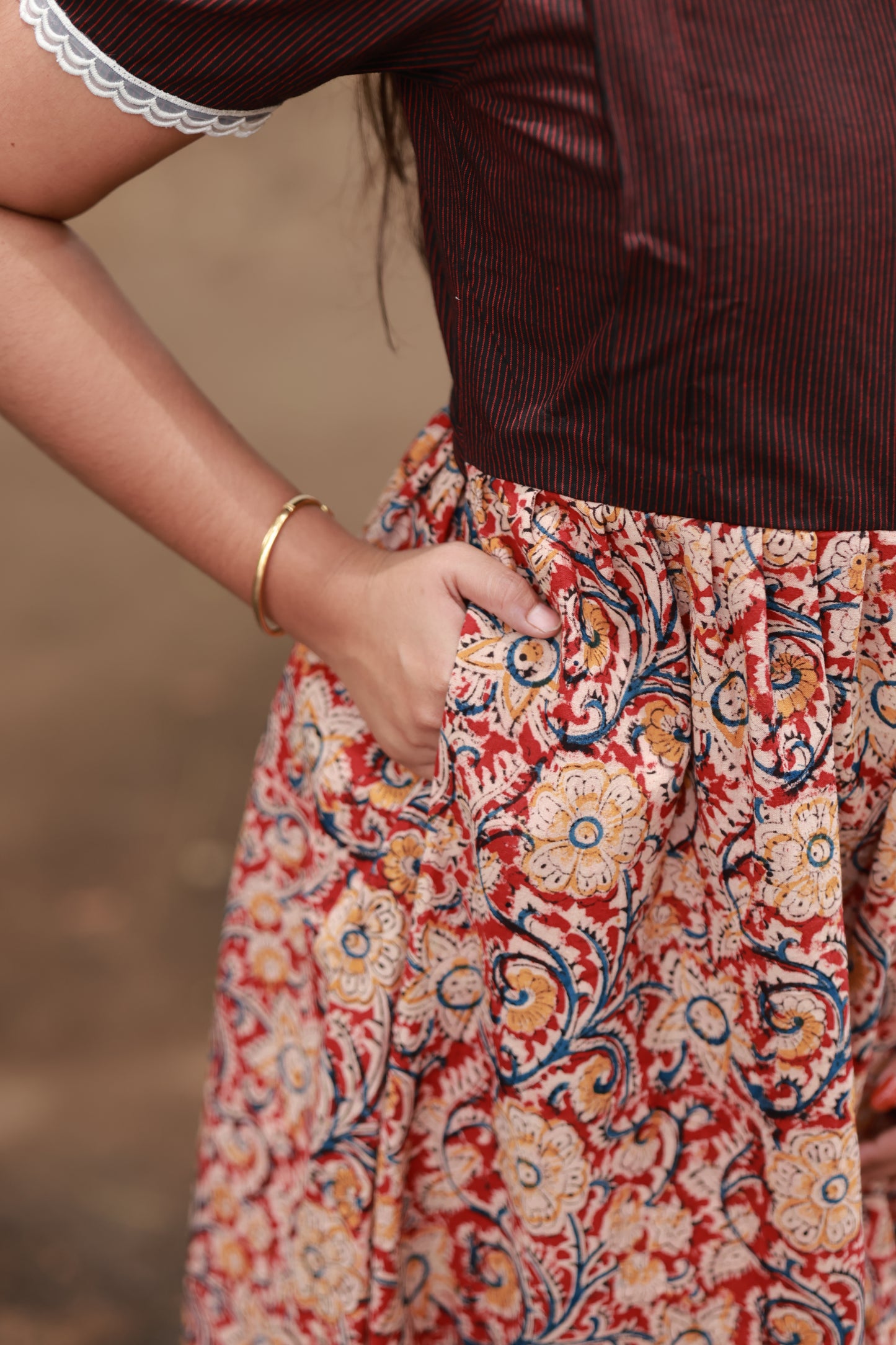 Kalamkari Cotton - Feeding/Maternity- Maxi/Gowns- Double side zip- Hidden side pockets, Pocket-friendly design