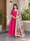 Butter silk 2 pc set -Maternity Maxi/Gown - Festival Collection -Full cotton lining-Center zip with dupatta- Pink