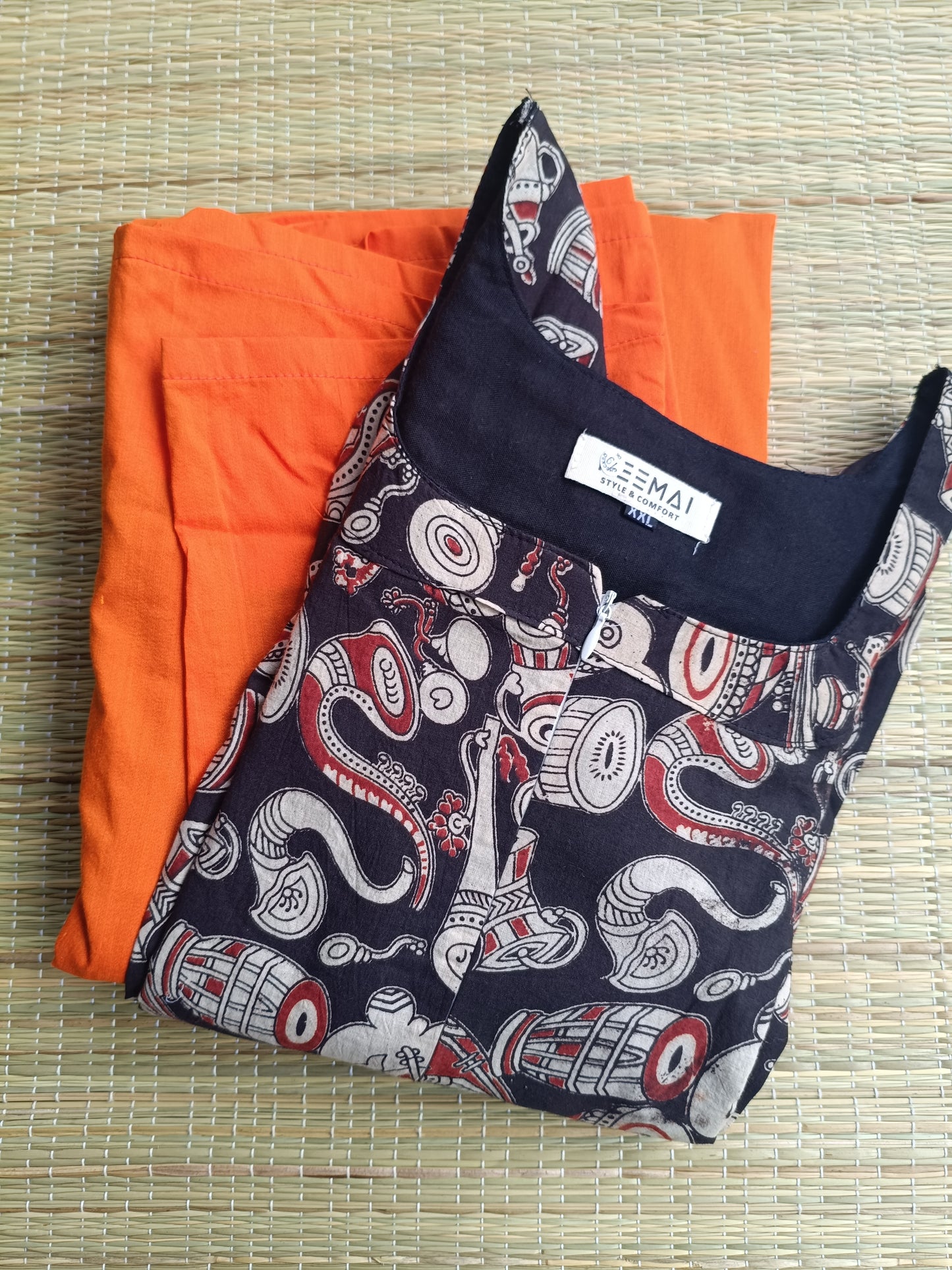 Cotton / Raw silk Maternity Maxi/Gown in center zip - Festival Collection- Full cotton lining - Drum with orange