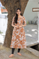 Block printed kalamkari cotton Maternity 2 pc chudidhar set [ Top with double side zip, and dupatta - Orange flower