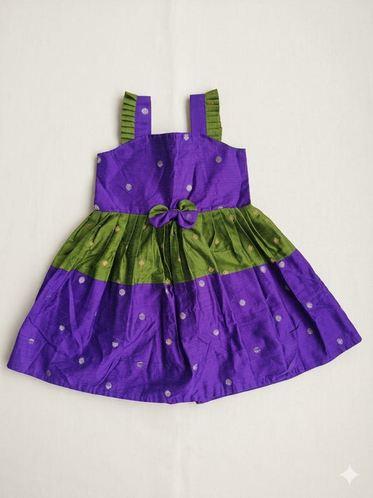 Girl  Baby Dess/ Raw silk - Purple and green