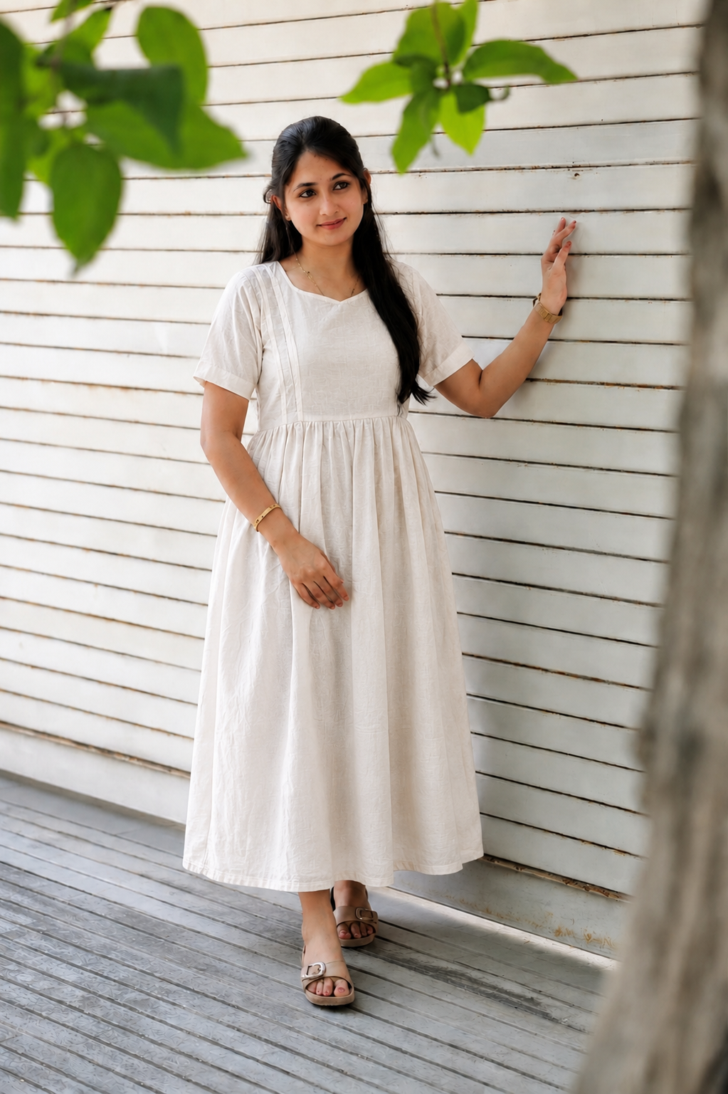 Soft silk - Double side zip  Maternity Maxi/Gown - Festival Collection - cream stripe with gold stripes