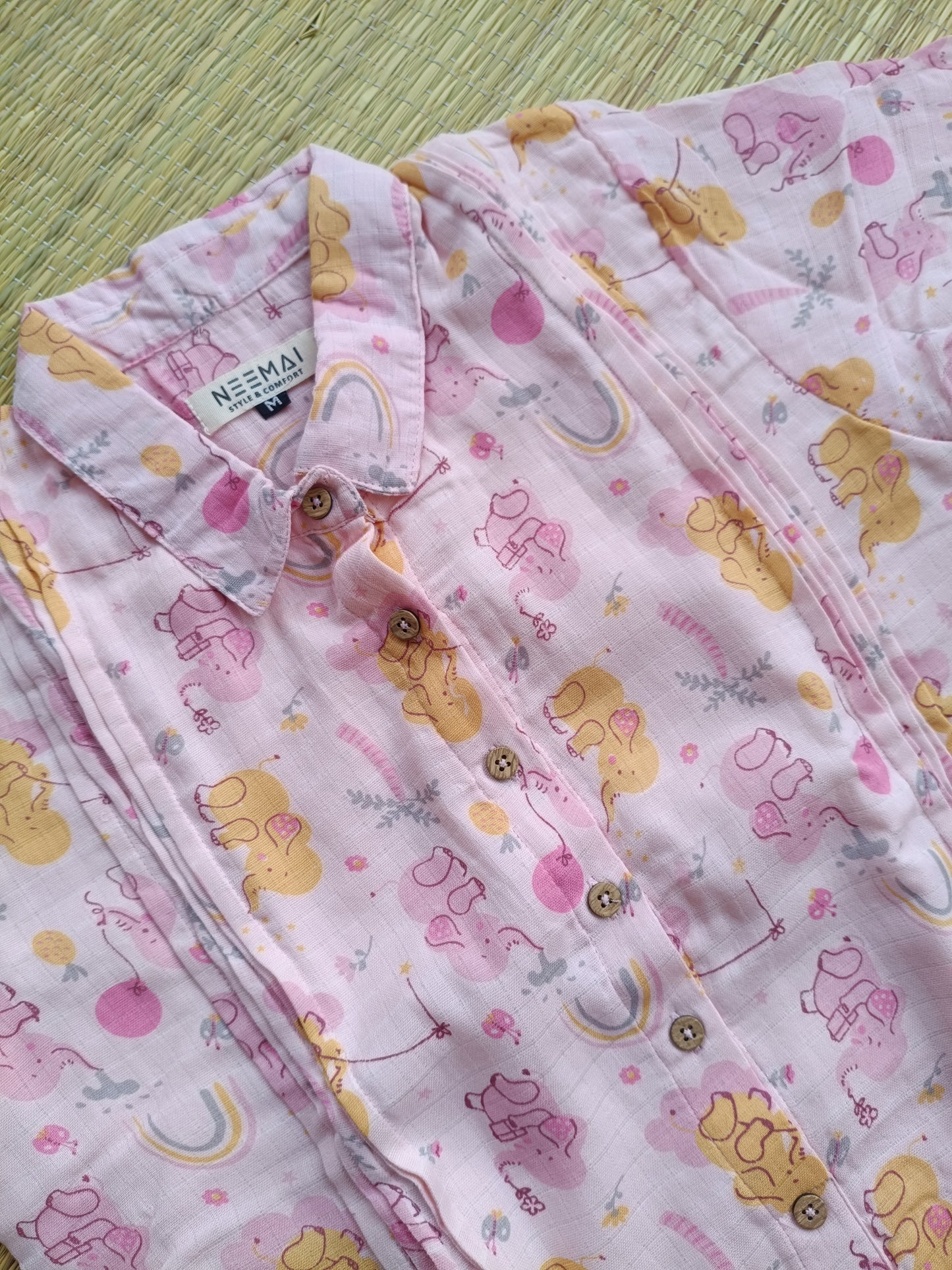 Muslin Collar A line Dress (Relaxed Fit) – Light Pink|Front 4 Button Openable  Maternity & Feeding/Casual wear Dress