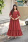 Cotton Maternity Feeding Gown/Maxi /Double Side Zip- Red with black leaf