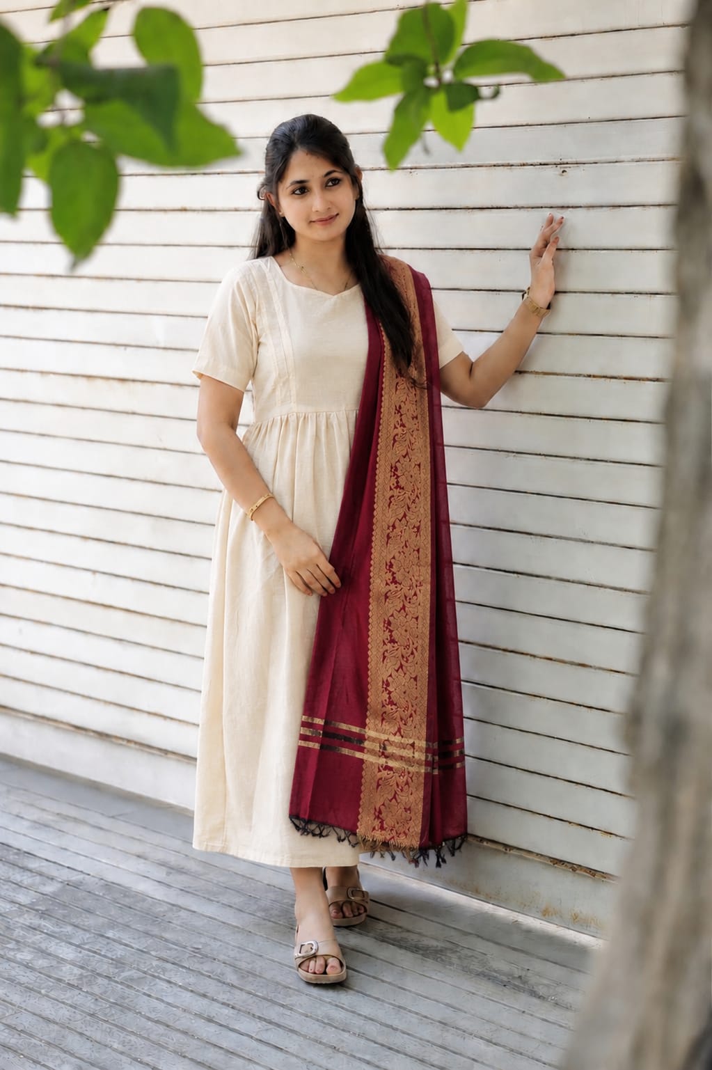 Silk Dupatta - Marron