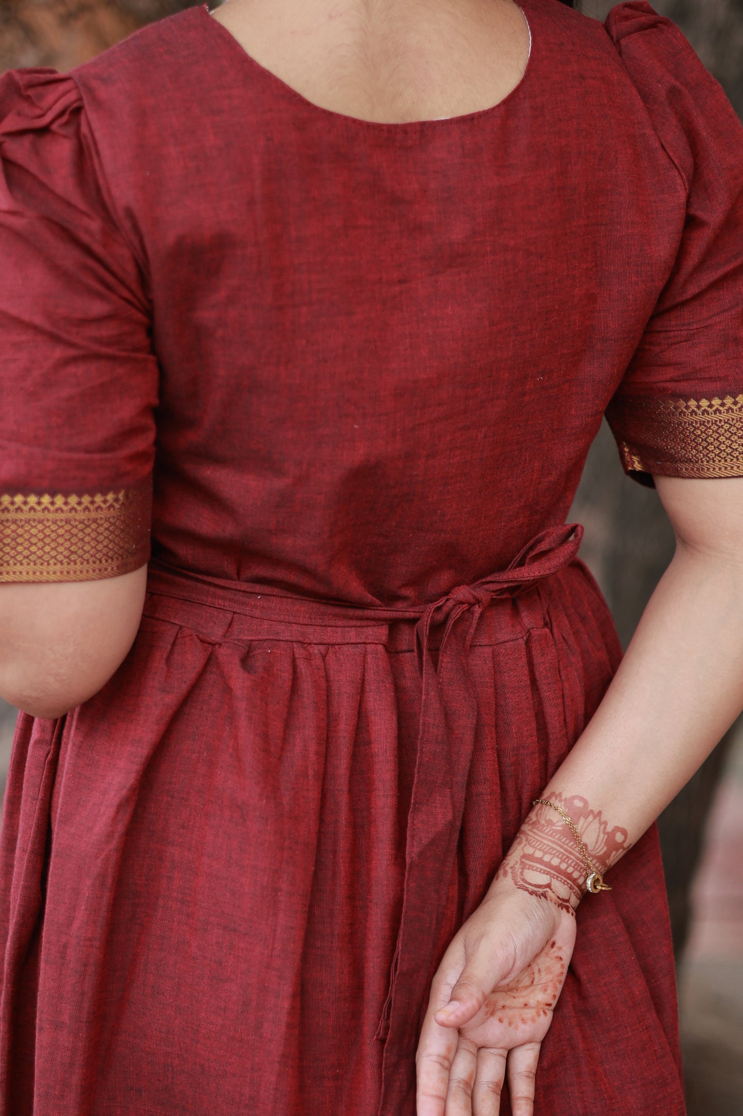 Chettinad Cotton -2 pc set -Maternity Maxi/Gown - Festival Collection -Full cotton lining- Double side zip with dupatta- Marron
