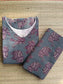 Block printed kalamkari cotton Maternity 2 pc chudidhar set [ Top with double side zip, and dupatta -  Ash and green elephant