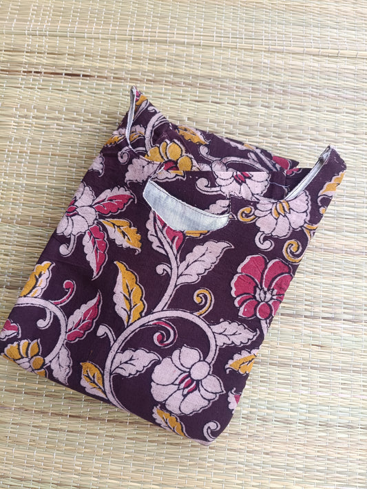 Kalamkari Cotton Maternity Feeding Gown/ Maxi / Double side zip– Plum flower