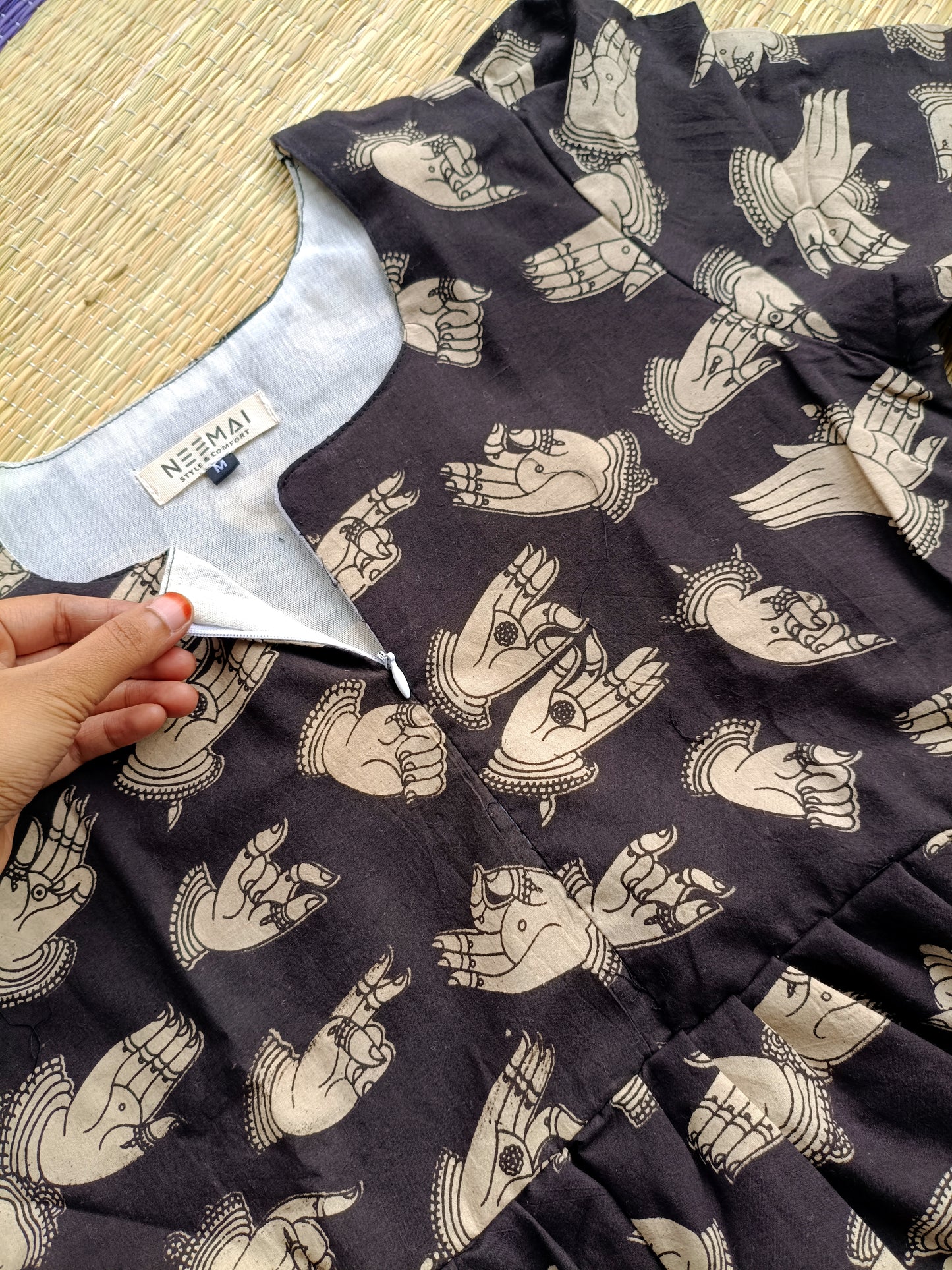 Premium Cotton kalamkari - Feeding/ Maternity Maxi/Gown - Cotton lining /Center zip -Hand Mudra