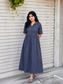 Prewashed handloom Cotton - Feeding/ Maternity Maxi/Gown - Cotton lining /Center zip -Collar  navy Blue stripe