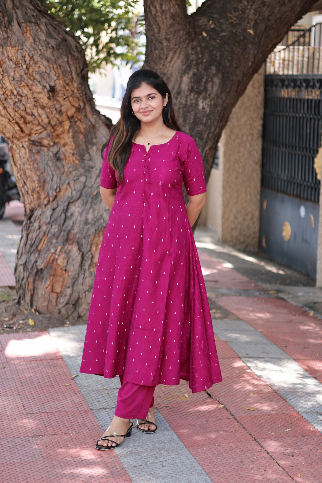 Raw Silk Maternity 3 Pc Chudidhar Set –  Pink (Center Zip, No Side Top)