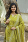 Cotton /Maternity 3 pc chudidhar set [ A line Top with double side zip, pant and dupatta] -Olive green ( No side open top)