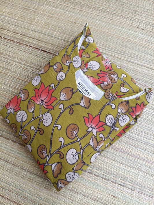 Kalamkari Cotton Maternity Feeding Gown / maxi / Double side zip- small light green flower
