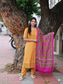 2 Pc set / Center zip- Butter silk kurti with Dupatta-  Normal /Feeding kurti -  Orange with pink