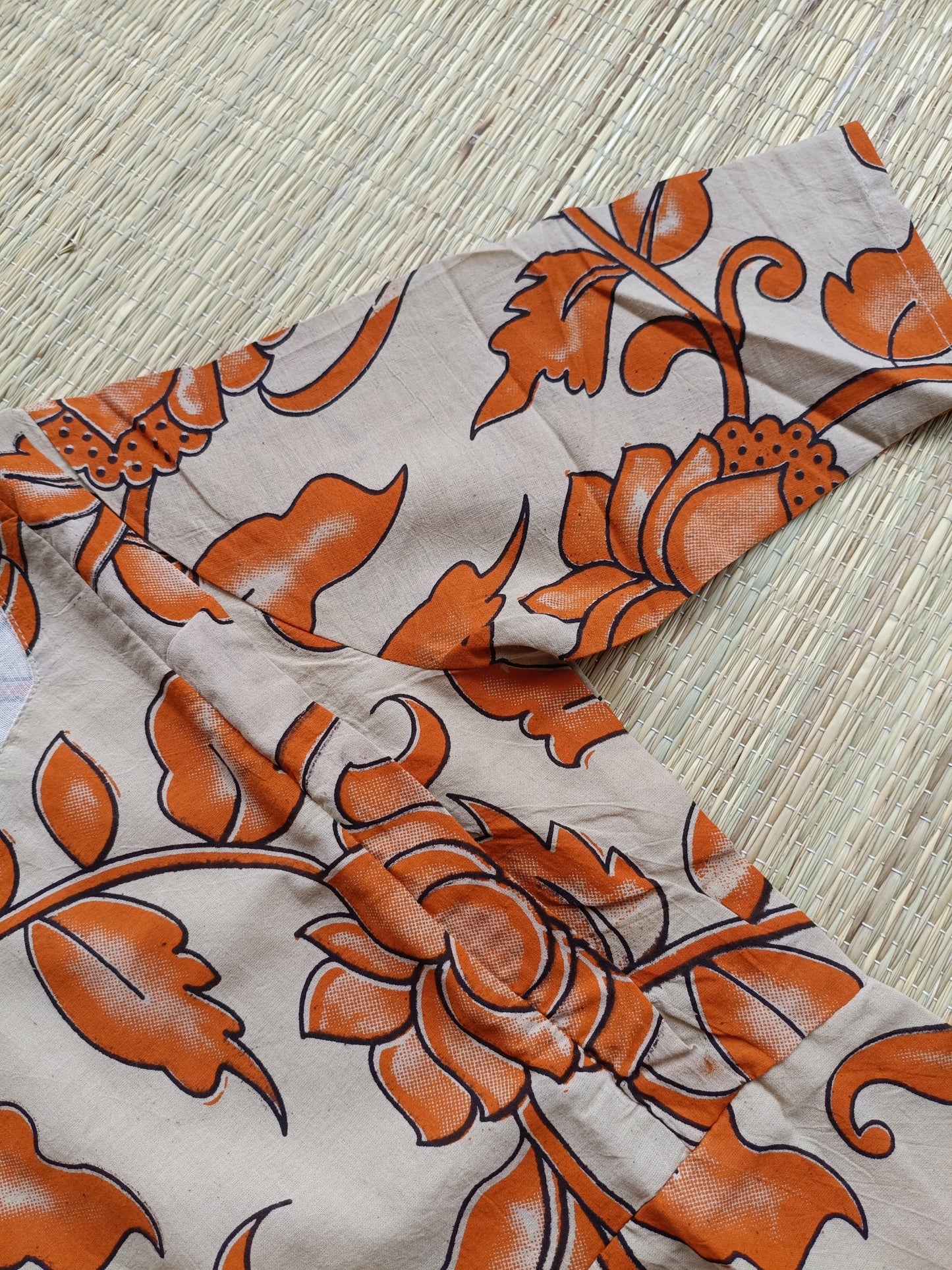Block printed kalamkari cotton Maternity 2 pc chudidhar set [ Top with double side zip, and dupatta - Orange flower