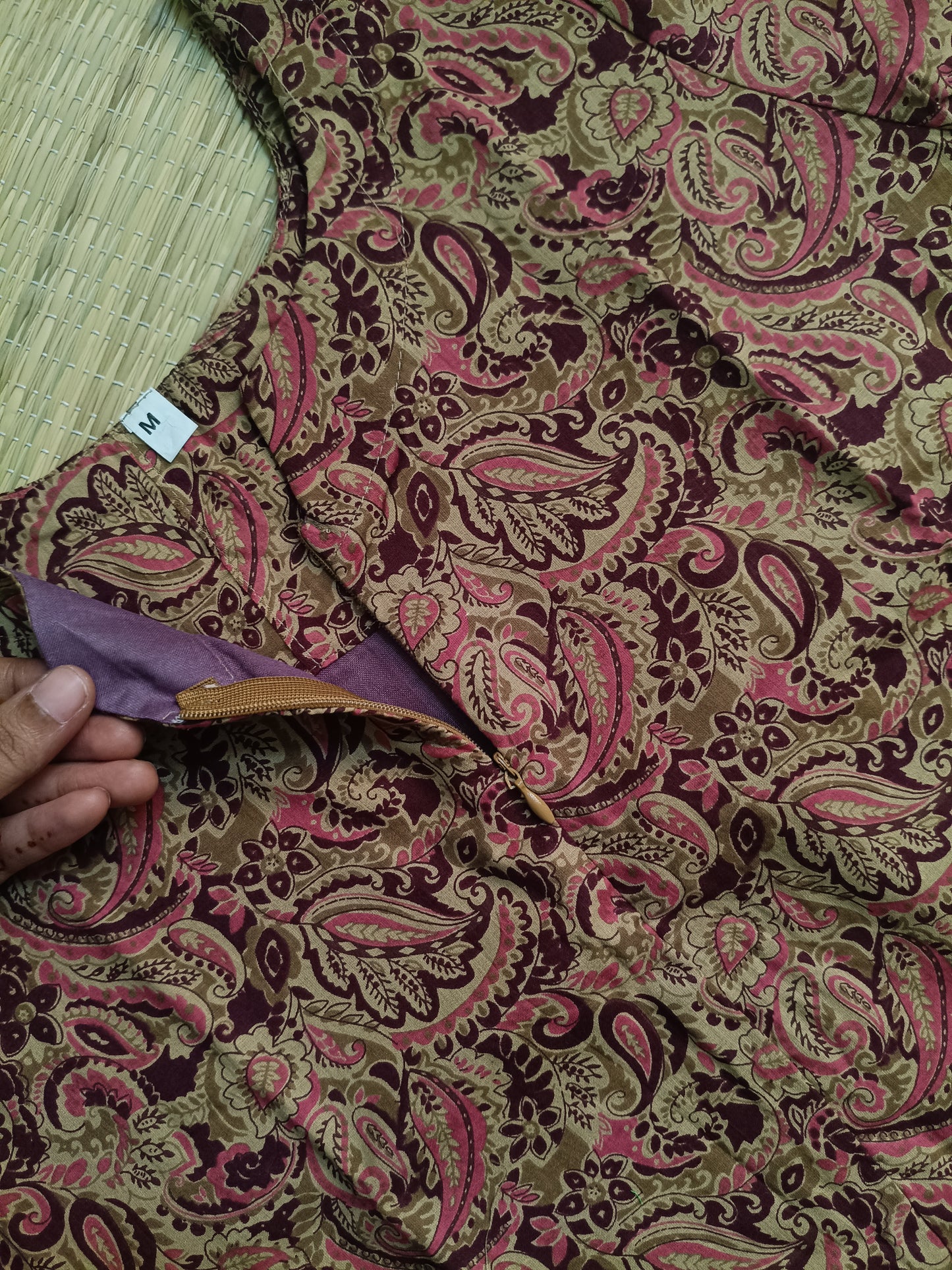 Kalamkari Cotton  A line Maternity Feeding Kurti /Center Zip(Dress length 45 inches)- Violet leaf