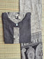Block printed kalamkari cotton Maternity 2 pc chudidhar set [ Top with center  zip, and dupatta] -  Black - A line top and no side open
