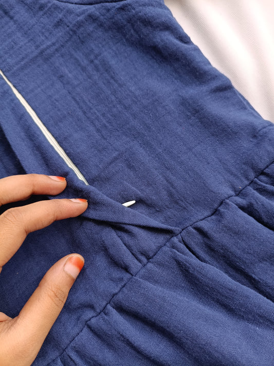 Premium Muslin- Feeding/ Maternity Maxi/Gown - Cotton lining /Double side zip - Royal Navy Blue