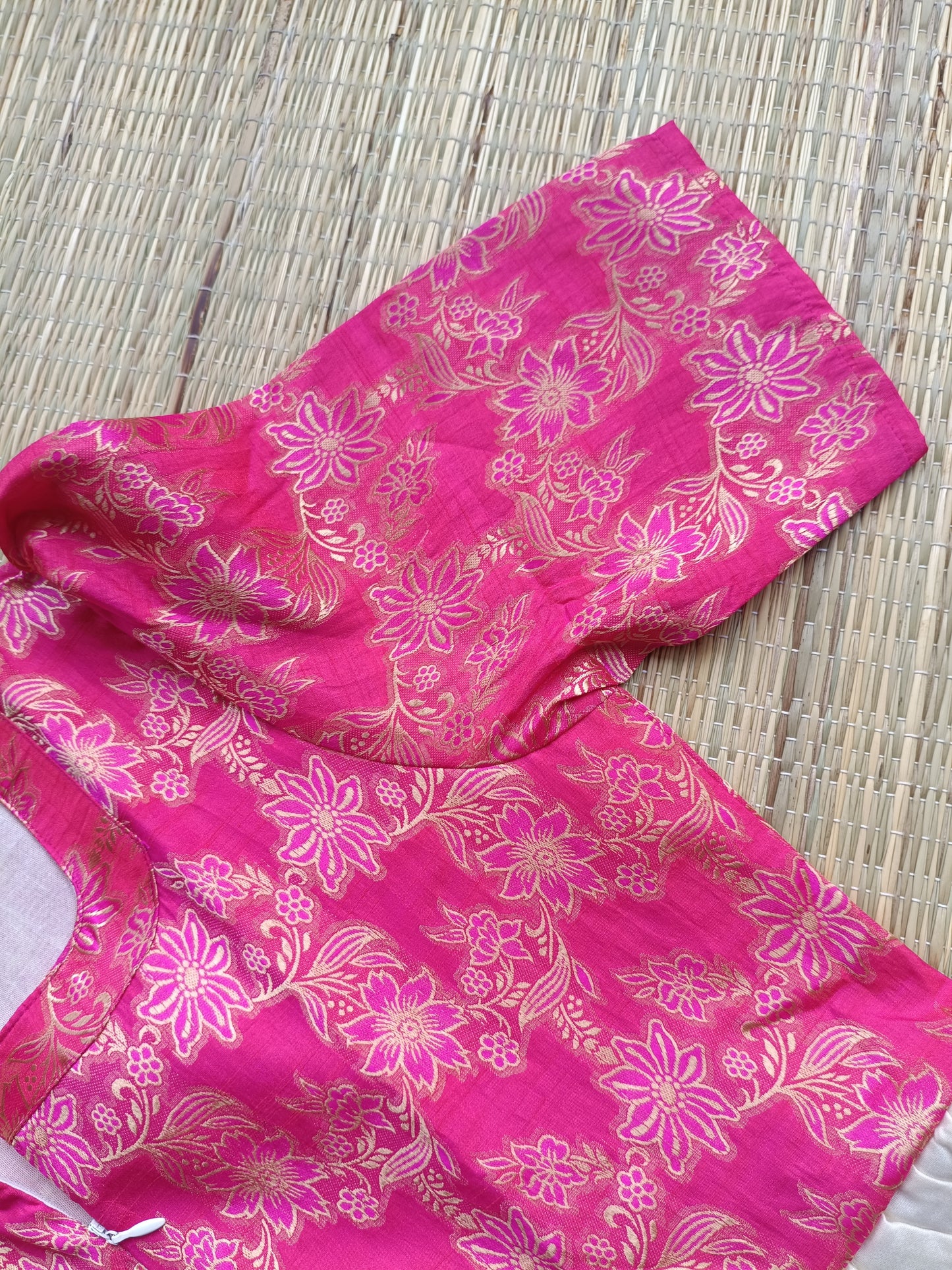 Raw silk Maternity Maxi/Gown in center zip - Festival Collection- Full cotton lining - Half white with pink