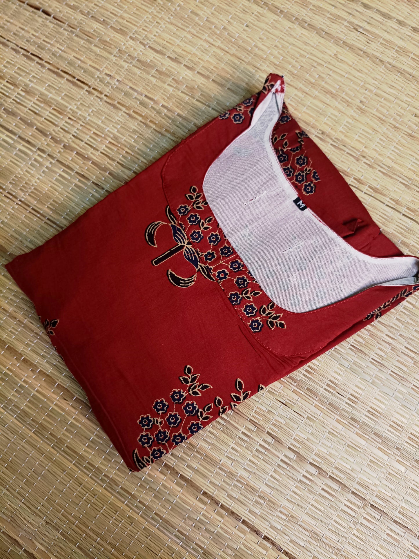 Cotton Maternity Feeding Gown/Maxi /Double Side Zip- Red with black flower