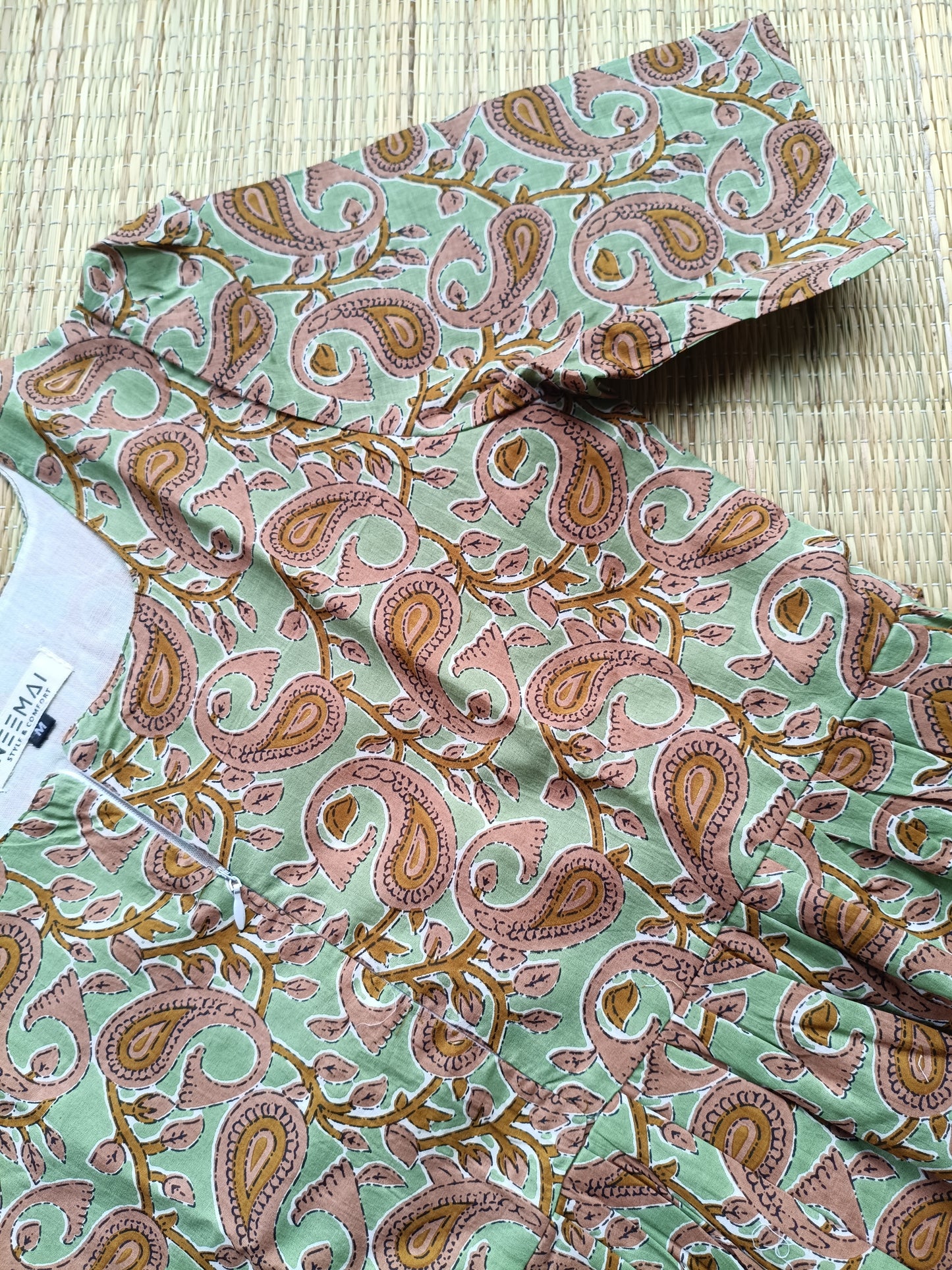 Premium Cotton - Feeding/ Maternity Maxi/Gown - Cotton lining /Center zip - Green flower
