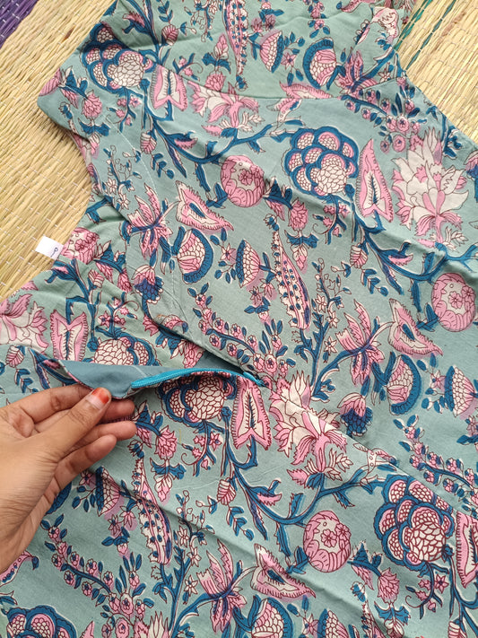 Premium soft Cotton Maternity 3 pc chudidhar set [ Top with center zip, pant and dupatta ] -A line Top - ( No side open) Blue
