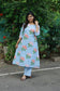 Cotton /Maternity 3 pc chudidhar set [ A line Top with double side zip, pant and dupatta] -Blue with orange flower ( No side open top)