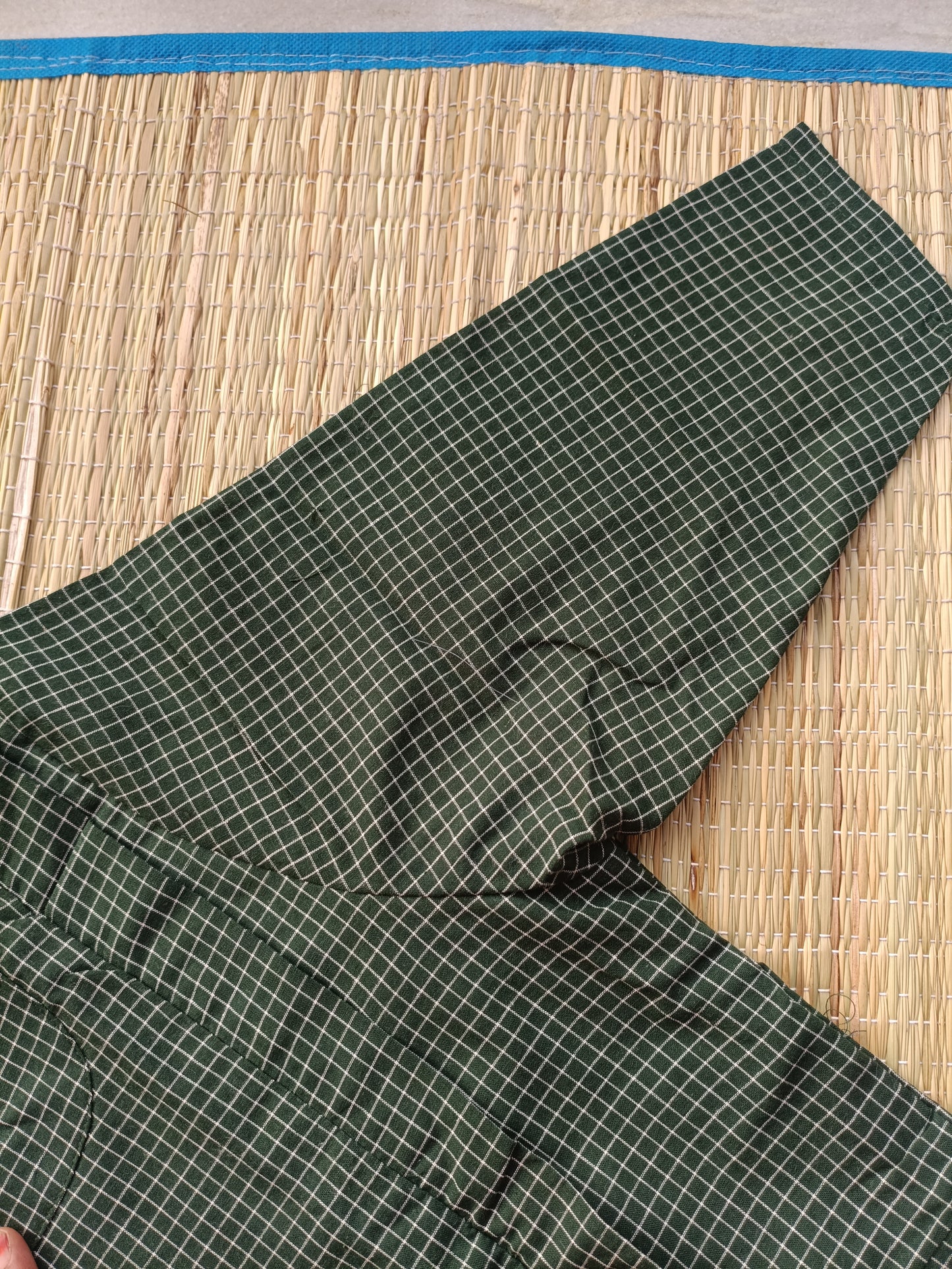 Prewashed pure Cotton checks / Maternity 2 pc Coordset [ Top with double side zip, and Pant] - Small checks Green