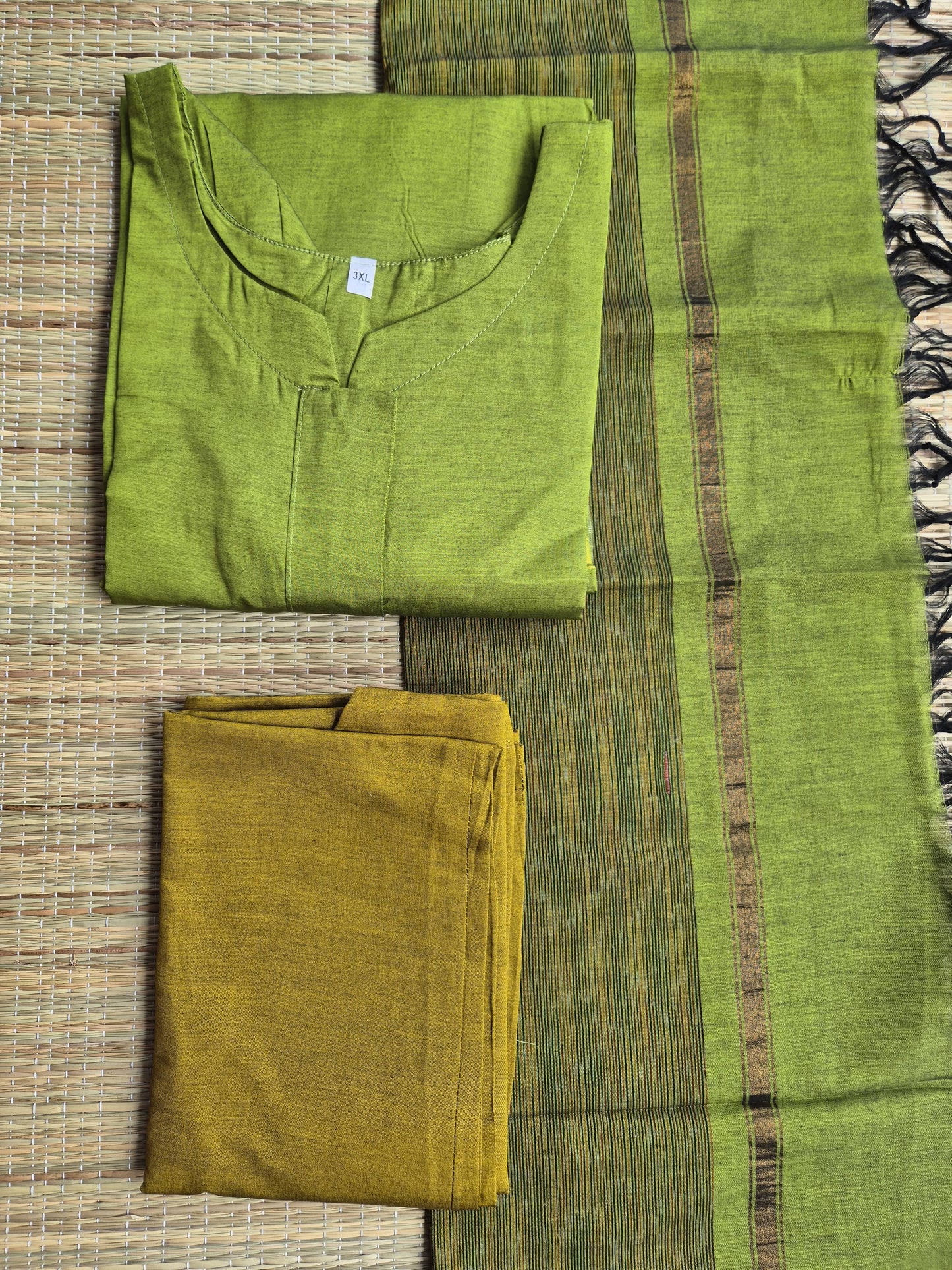 Pochampally sico set/ maternity 3 pc chudidhar set [ Top with center  zip, pand and dupatta - Light green