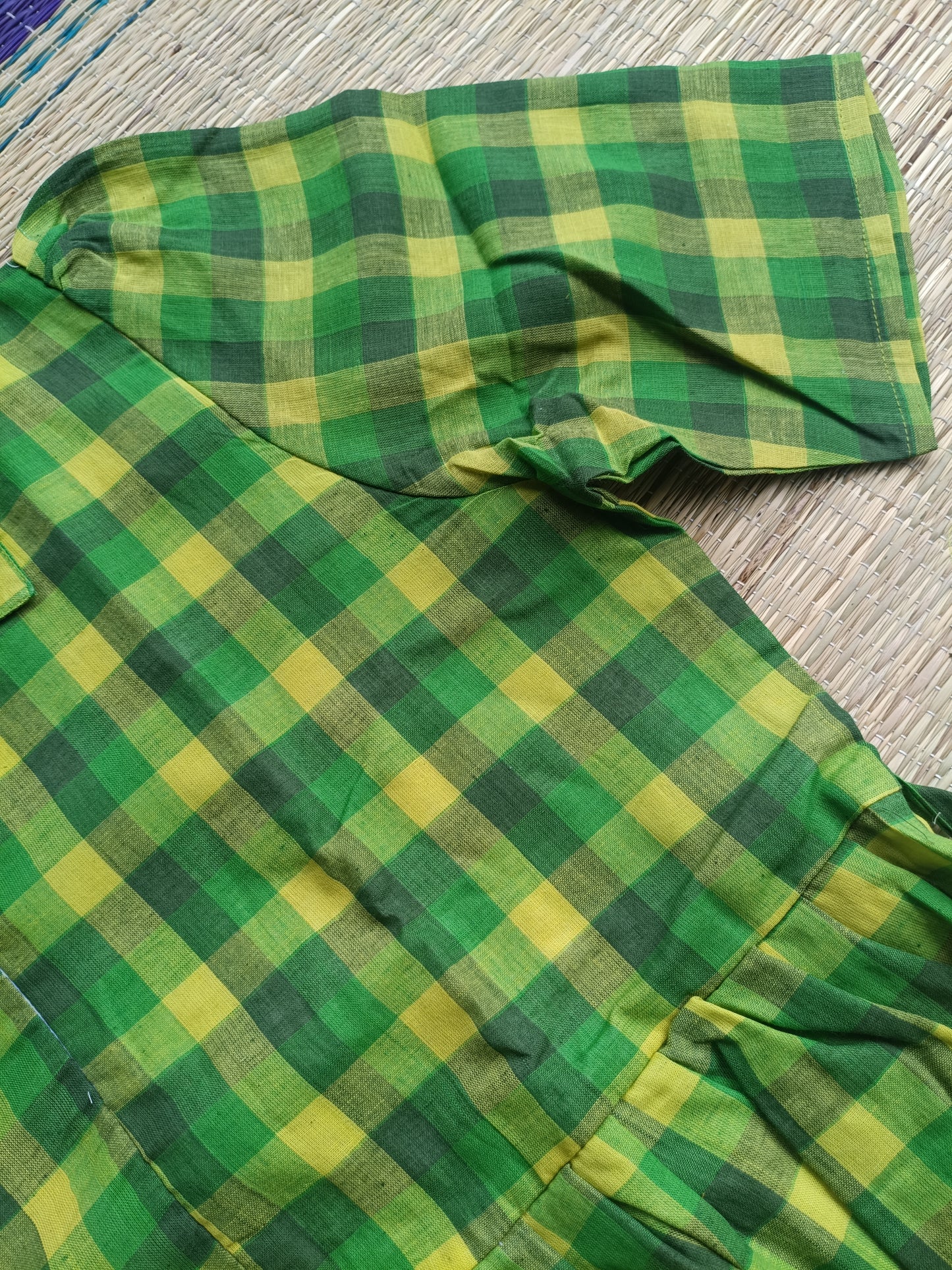 Madras checks Cotton - Feeding/ Maternity Maxi/Gown - Cotton lining /Center zip -Small check green