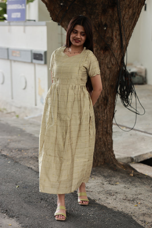 Raw silk Maternity Maxi/Gown - Festival Collection - Light gold Gown with Brocade Dupatta