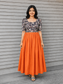 Cotton / Raw silk Maternity Maxi/Gown in center zip - Festival Collection- Full cotton lining - Drum with orange