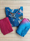 Kotta Cotton Maternity 3 pc chudidhar set [ Top with center zip, pant and dupatta ] - (  side open top ) Blue with maroon