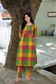 Madras check/ cotton Maternity 2 pc chudidhar set [ Top with double side zip, and Pant - Pink, Green and yellow