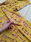 Block printed kalamkari cotton Maternity 2 pc chudidhar set [ Top with double side zip, and dupatta - Yellow fish