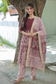 Block printed kalamkari cotton  3 pc chudidhar set [ Top with center zip, pant and dupatta] - Brown  Kalamkari
