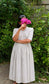 Crinkle viscose fabric - Feeding/ Maternity Maxi/Gown - Cotton lining /Center zip -Collar white