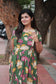 Kalamkari cotton- Feeding/ Maternity Maxi/Gown - Cotton lining  / Double side zip-Green flower