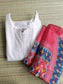 2 Pc set / Center zip- Tissue silk kurti with Dupatta-  Normal /Feeding kurti - White with Red
