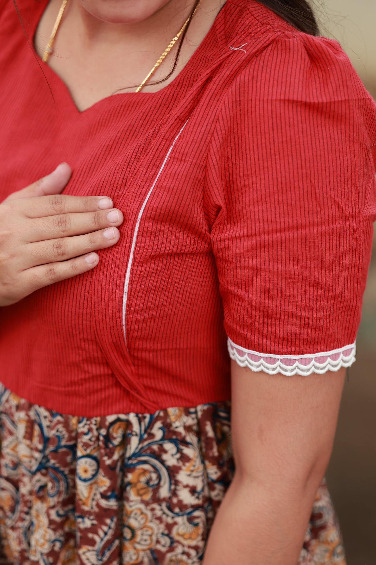 Kalamkari Cotton - Feeding/Maternity- Maxi/Gowns- Double side zip- Smooth zip closure, Dual concealed zips, Travel-friendly outfit, Comfortable postpartum wear. 